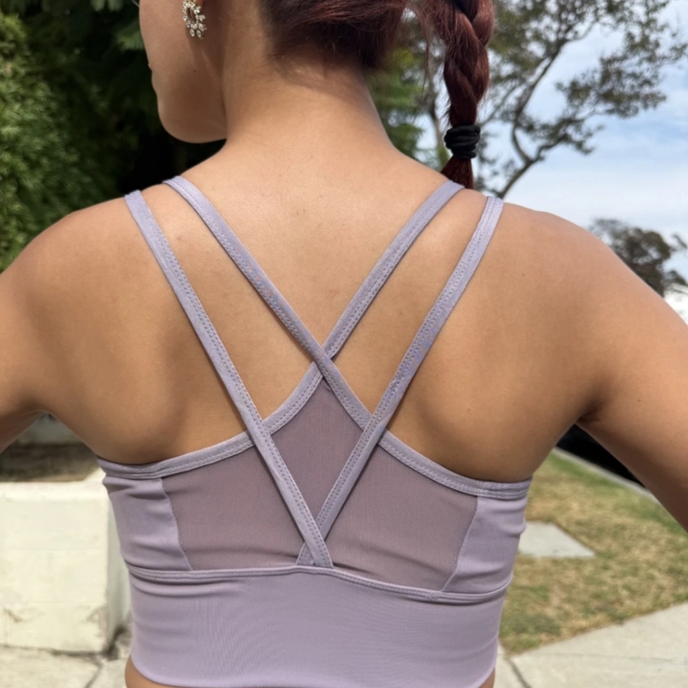 OTOS Athletic Sport Bra Cropped Top High Support Mixed Fabric Workout Purple S